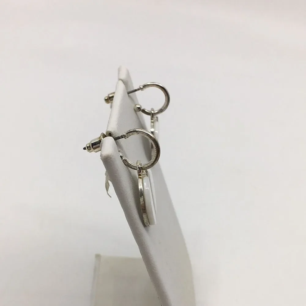 Caracol Silver Tone and White Shell Hoop Earrings